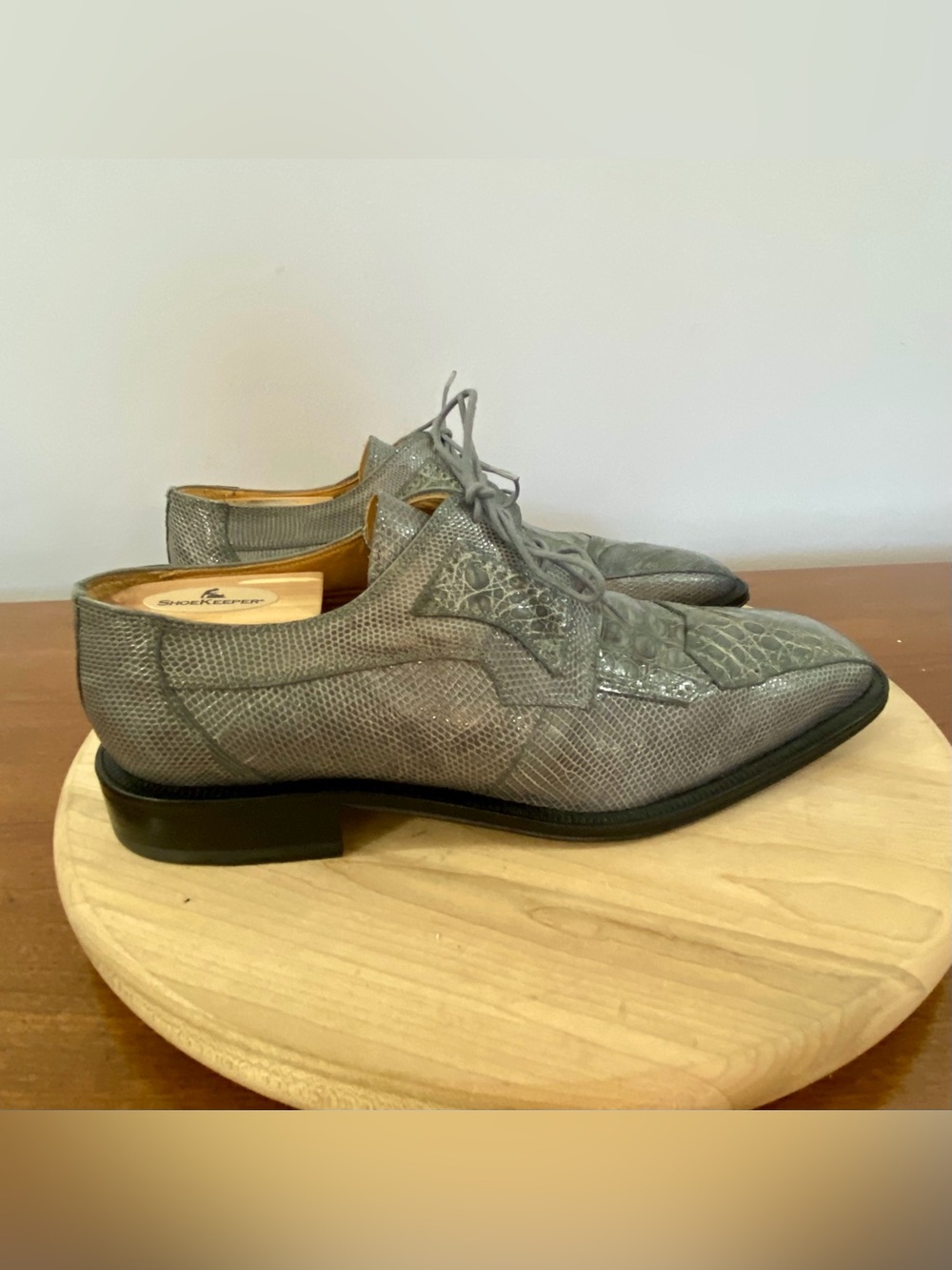 David Eden Genuine Crocodile Lizard Leather Grey Men's Oxford Dress Shoes Sz 8.5